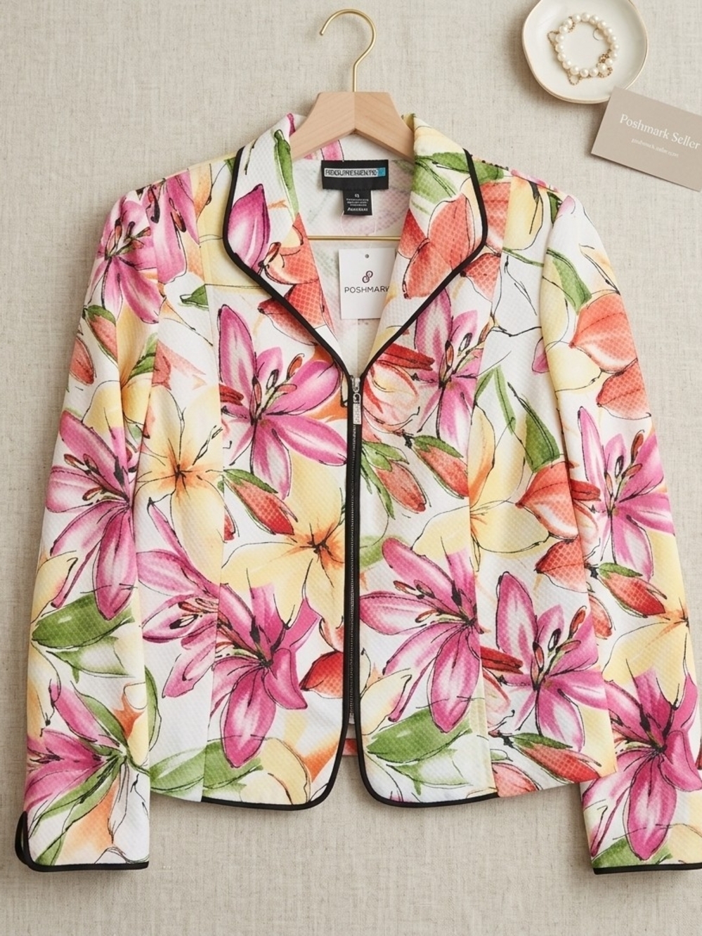 Requirements Size 12 Floral Zip-Front Jacket in Pink & Yellow